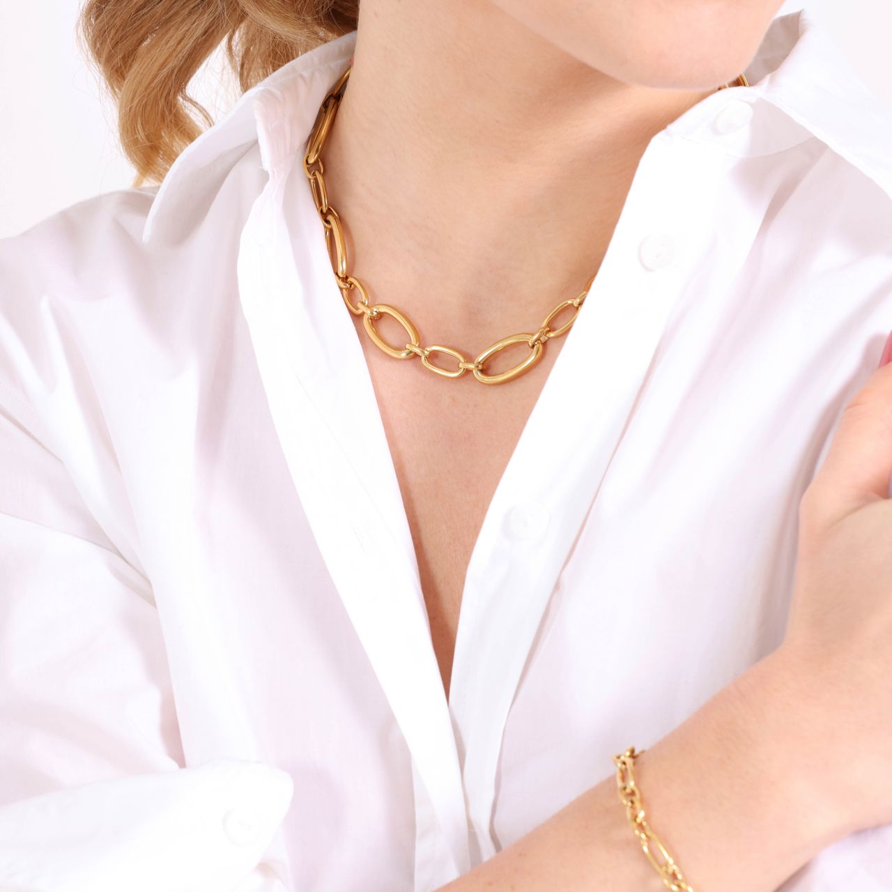 Gerecycleerd stainless steel 18 karaat goldplated ketting floria