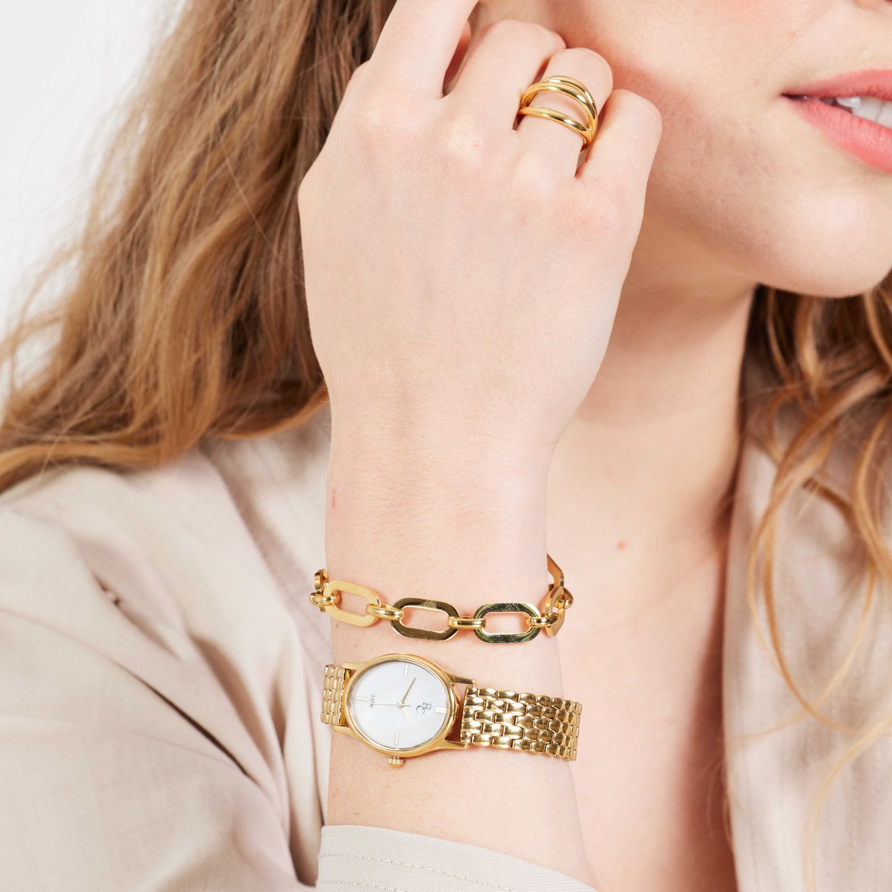 Stainless steel goldplated fantasiearmband voor dames