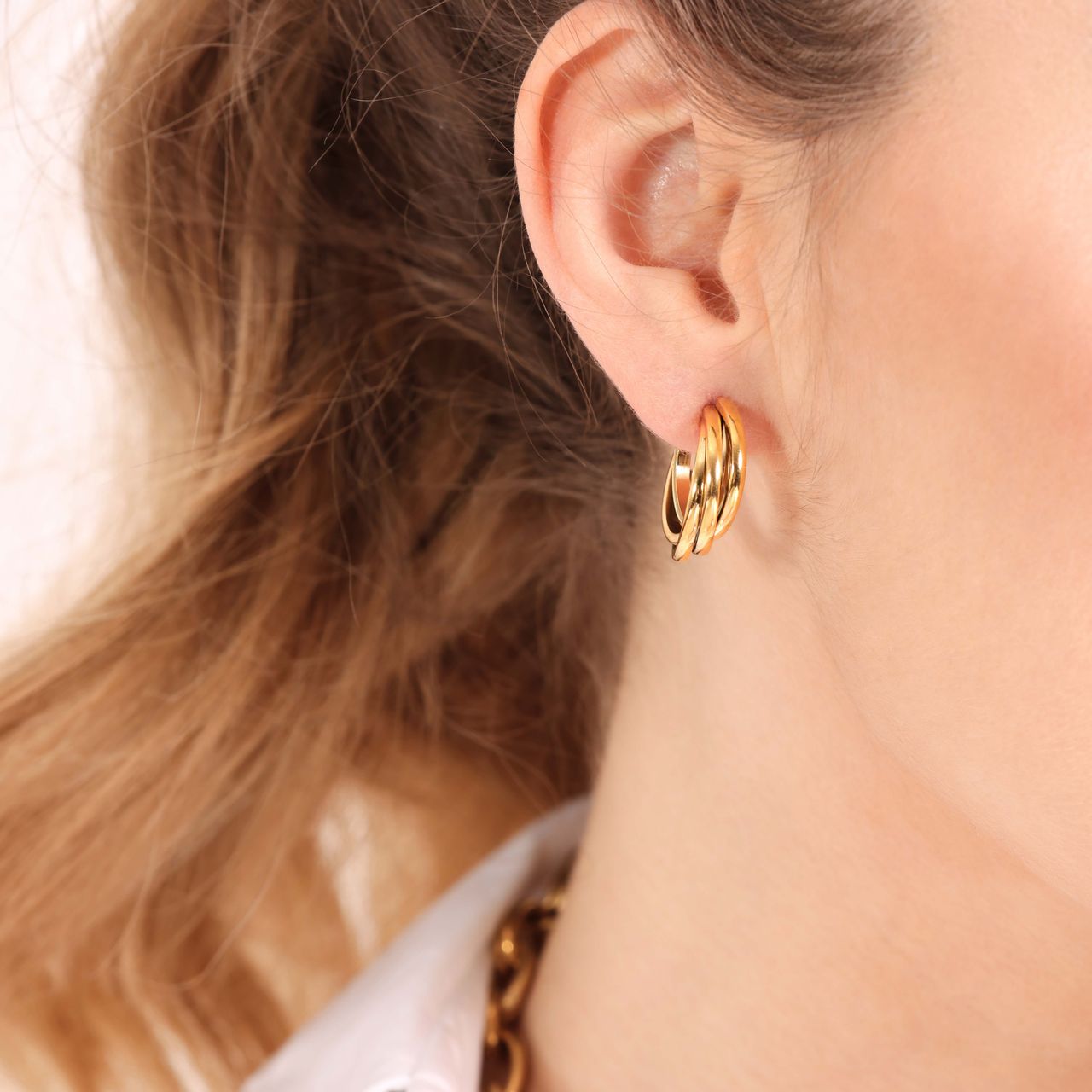 Camille gerecycled stalen 18 karaat goldplated oorringen voor dames