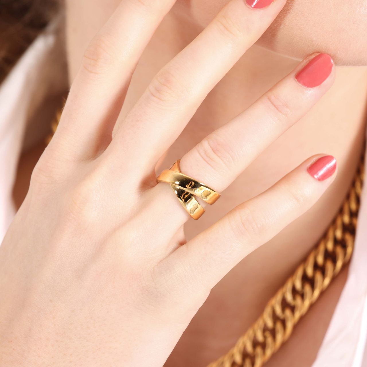 Gerecycleerd stainless steel 18 karaat goldplated ring trinette