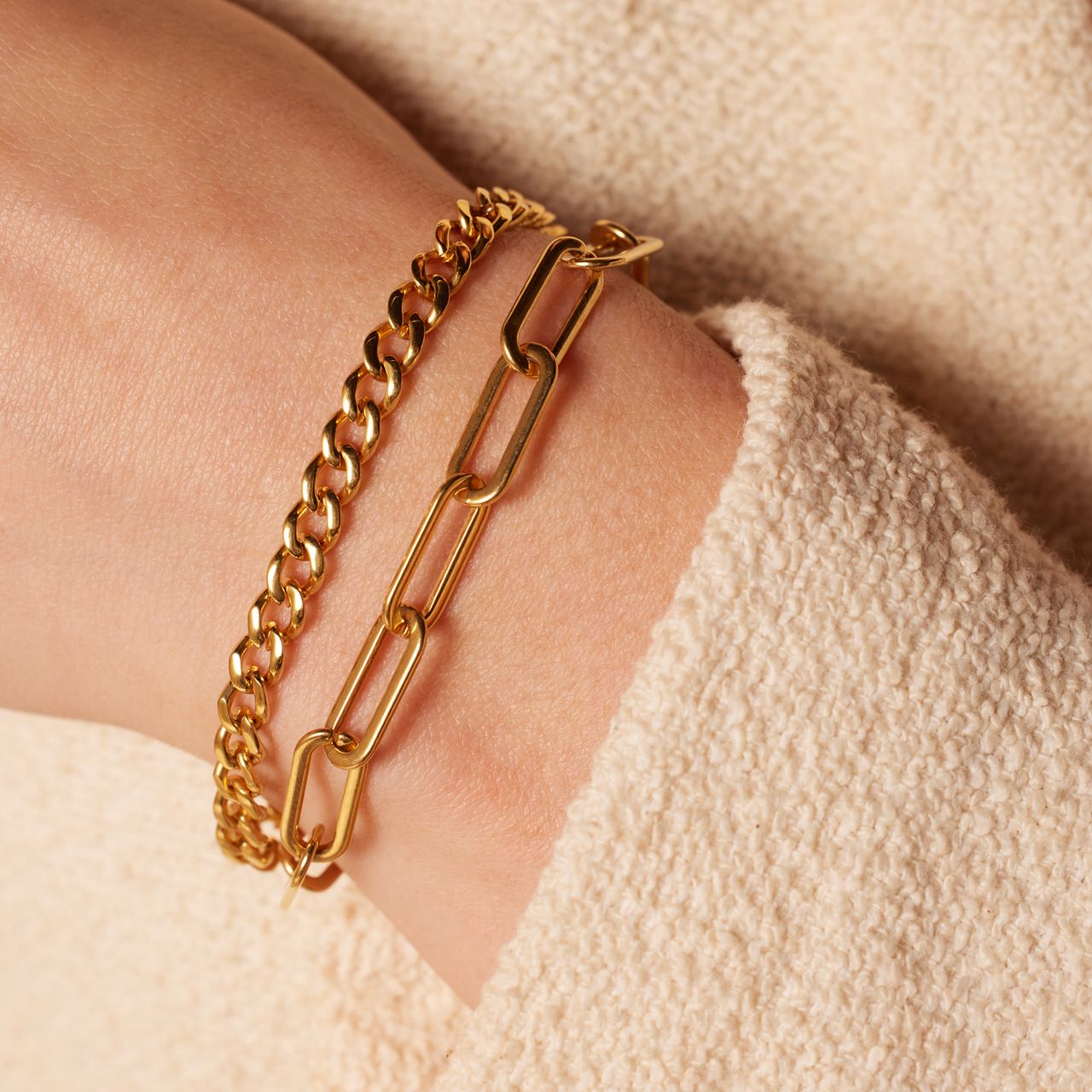 Stalen goldplated fantasiearmband voor dames