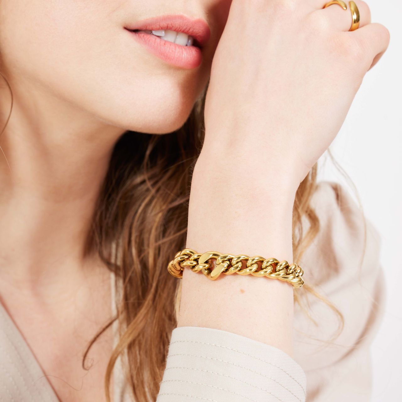 Stalen goldplated fantasiearmband voor dames