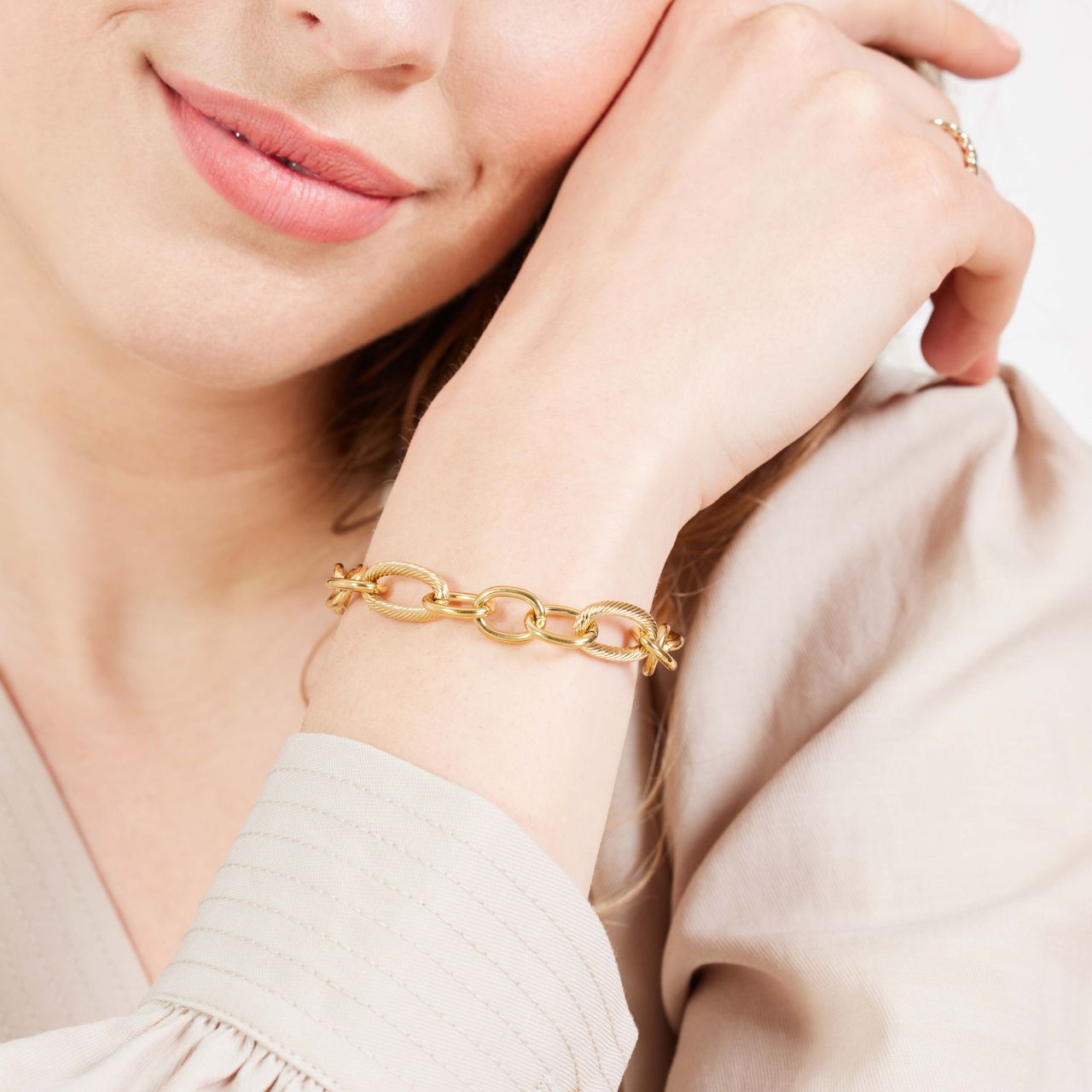 Stalen goldplated fantasiearmband voor dames