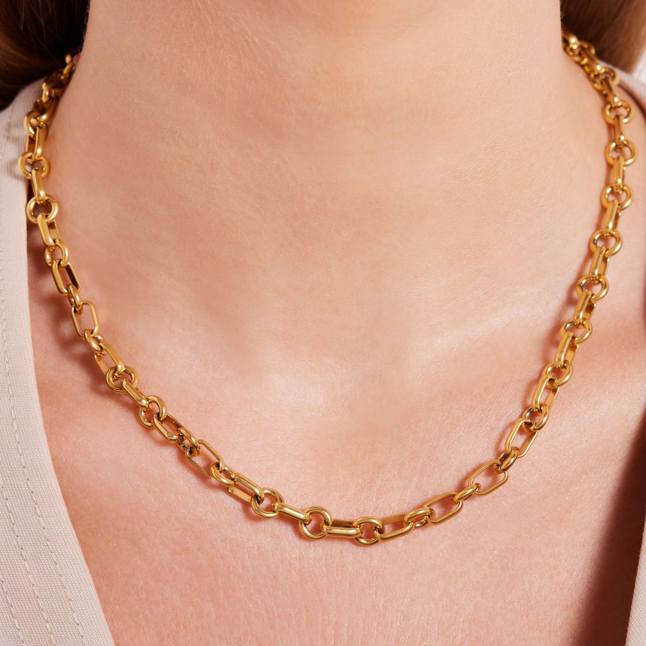 Gerecycleerd stainless steel 18 karaat goldplated ketting ines