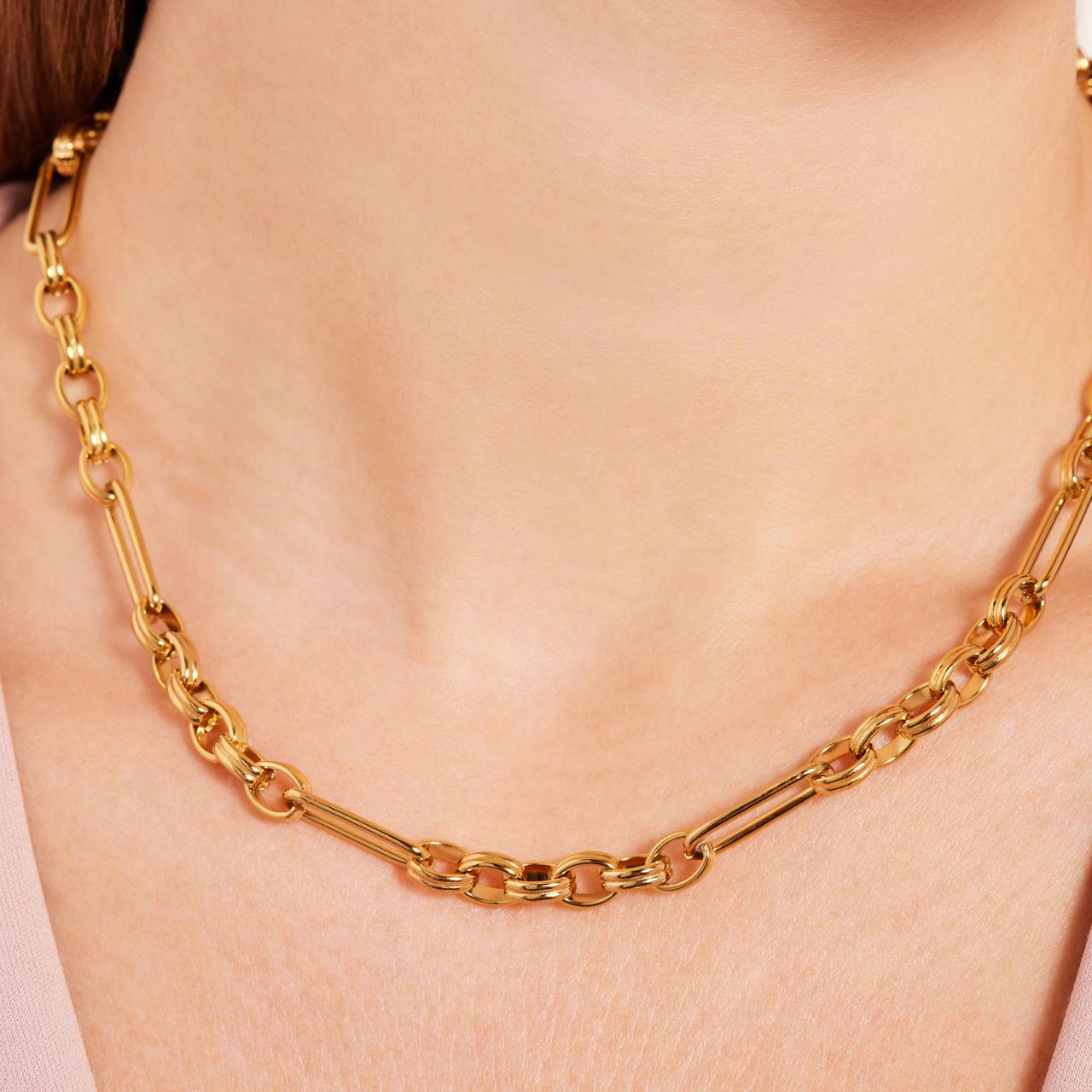 Gerecycleerd stainless steel 18 karaat goldplated ketting amelie