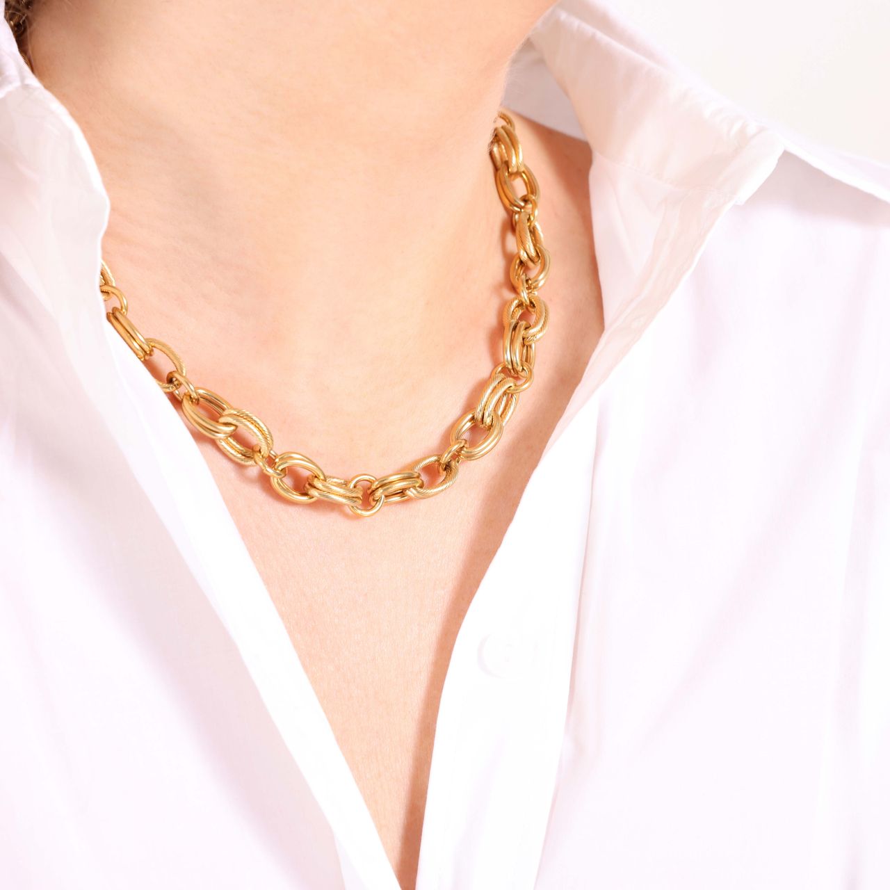 Gerecycleerd stainless steel 18 karaat goldplated ketting cecile