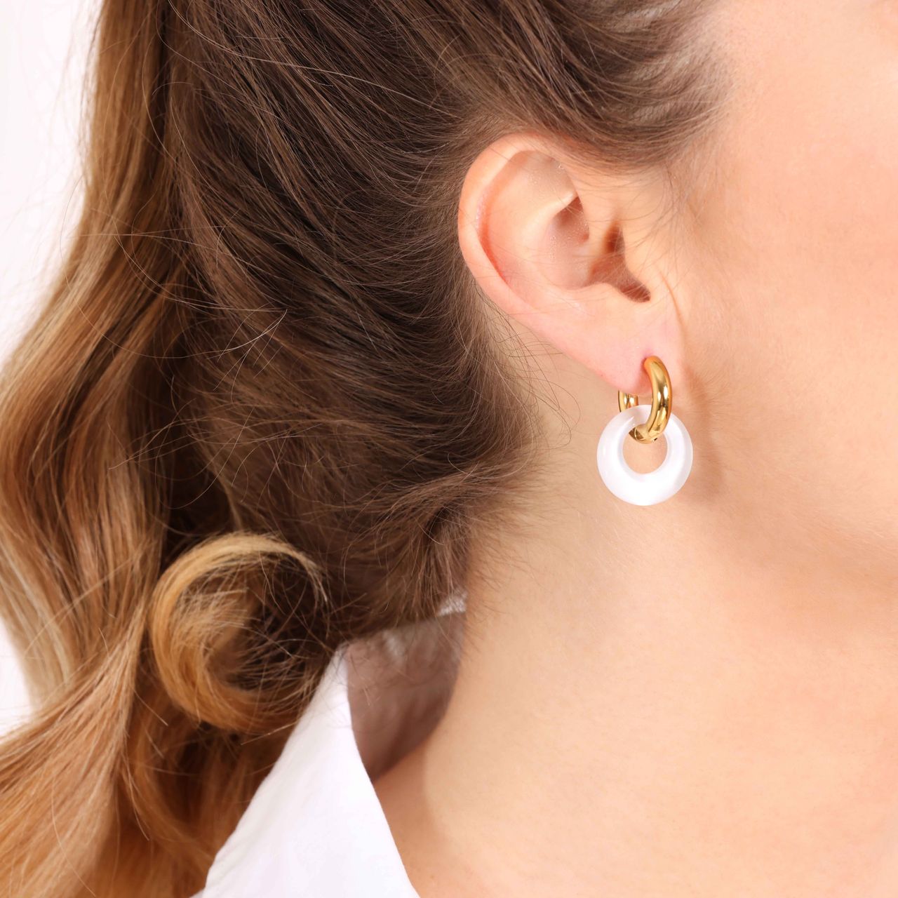 Stainless steel goldplated oorringen met hanger voor dames