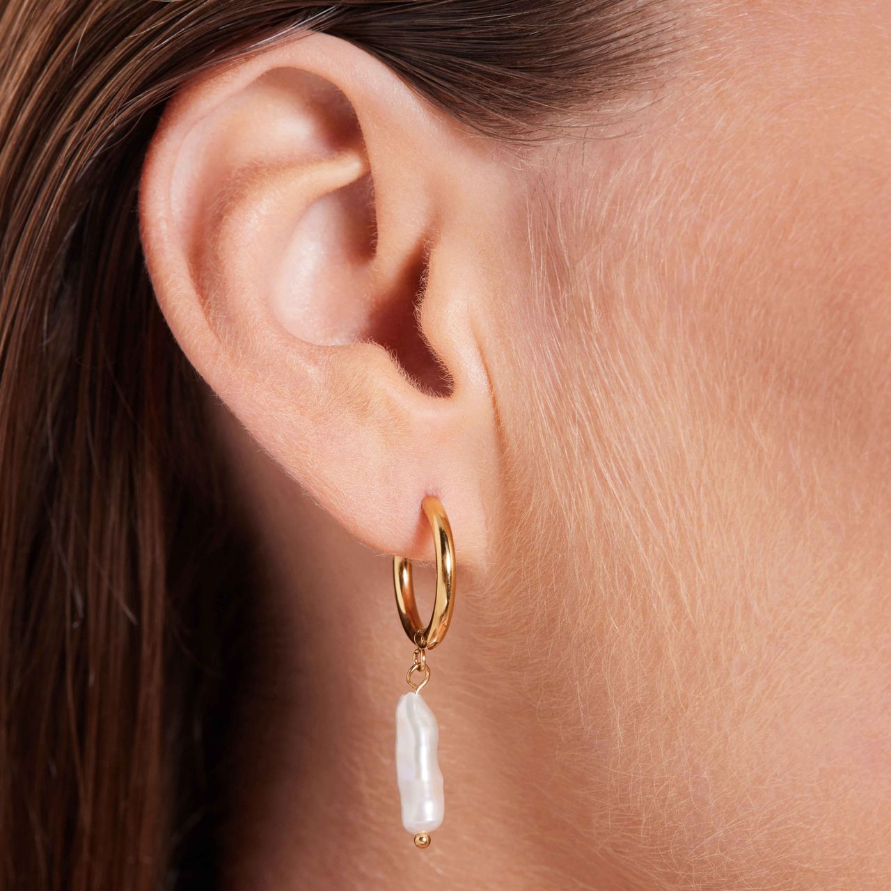 Ohrringe, Edelstahl, vergoldet (750 Gold), Perle