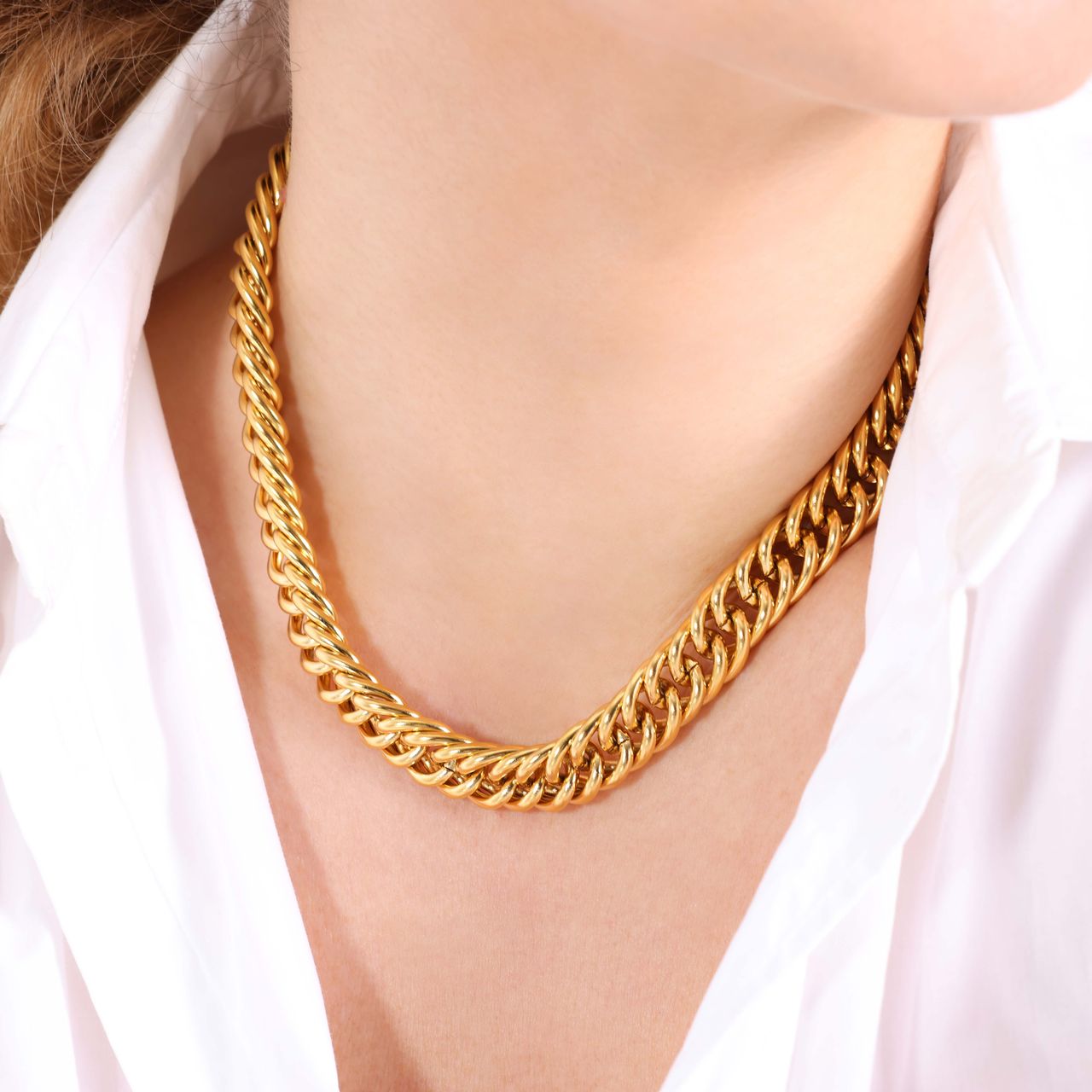 Stainless steel goldplated ketting voor dames