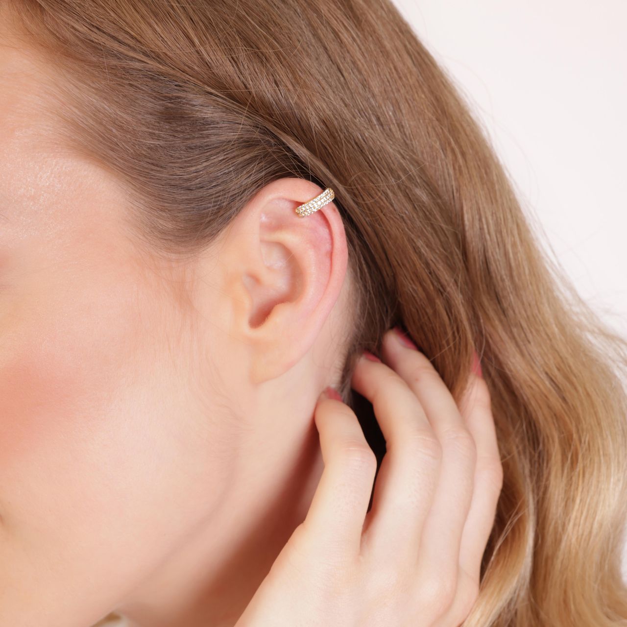 Zilveren goldplated earcuff breed zirkonia