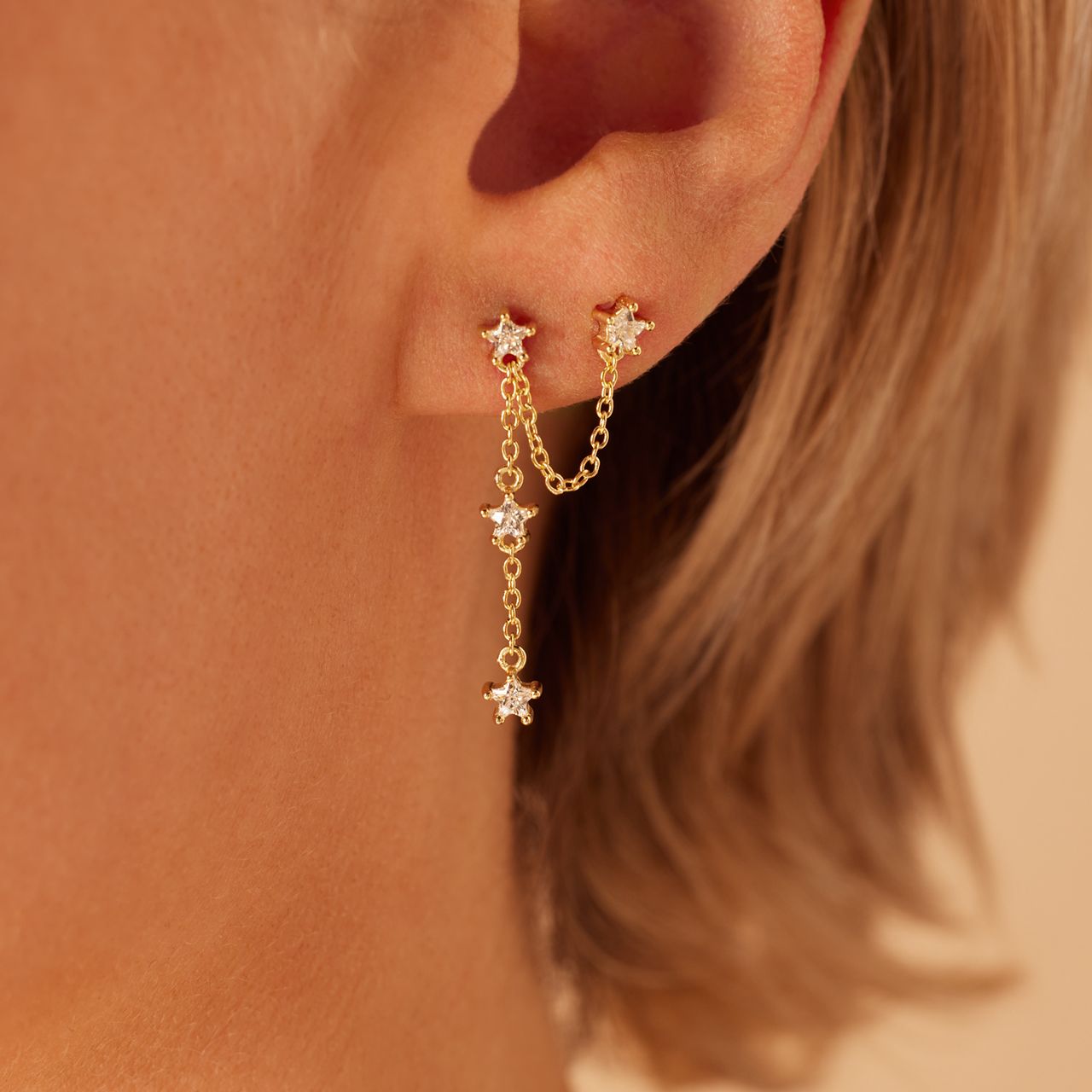 Zilveren goldplated oorknoppen ster voor dames