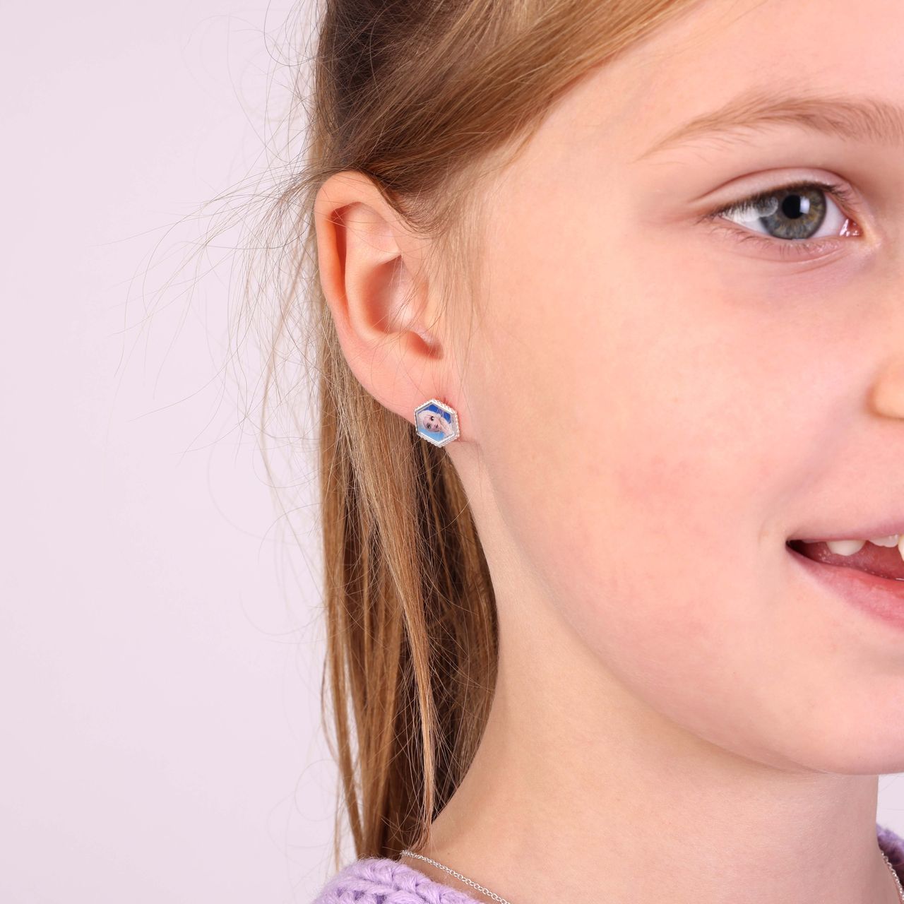 Zilveren Disney Frozen hexagon oorbellen