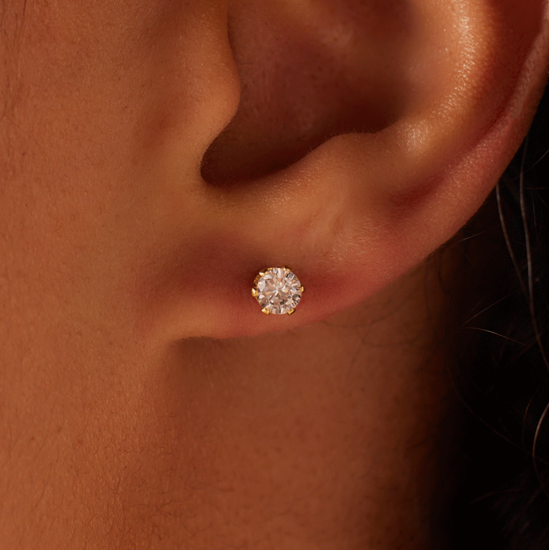 Stalen goldplated oorknoppen met geboortesteen voor dames