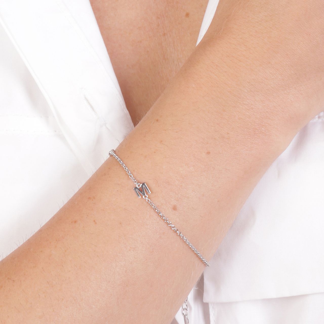 Armband, 925 Silber, Buchstabe+Geburtsstein