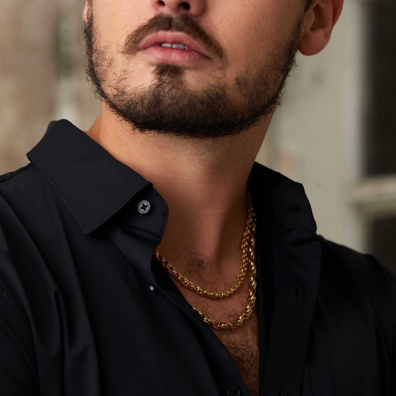 Stalen goldplated herenschakelketting