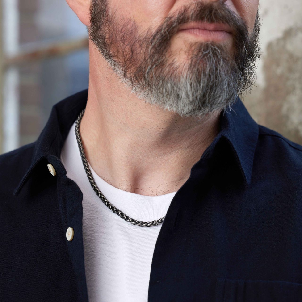 Gerecycled stainless steel herenketting spiga antique finish