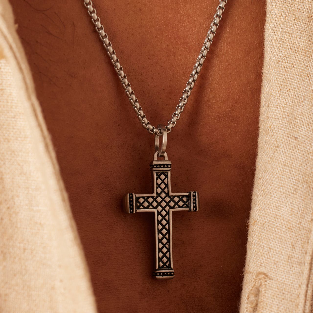 Herrenkette, Edelstahl, mit Anhänger, Kreuz, Reptil