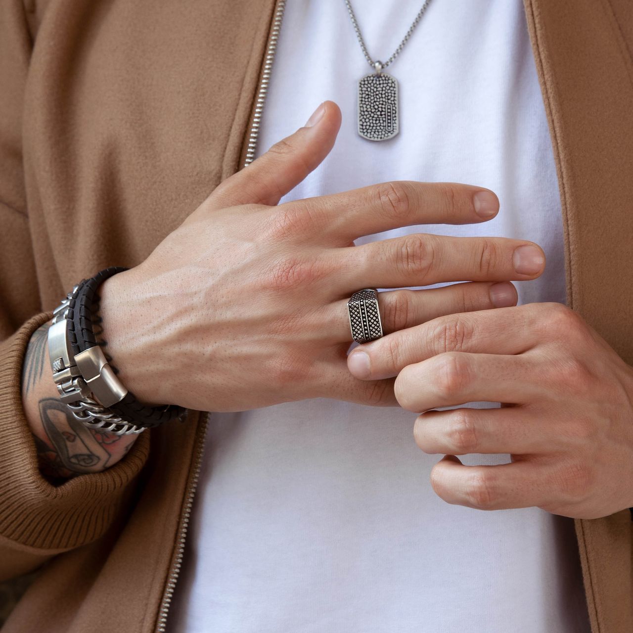 Stainless steel heren zegelring reptiel antique finish