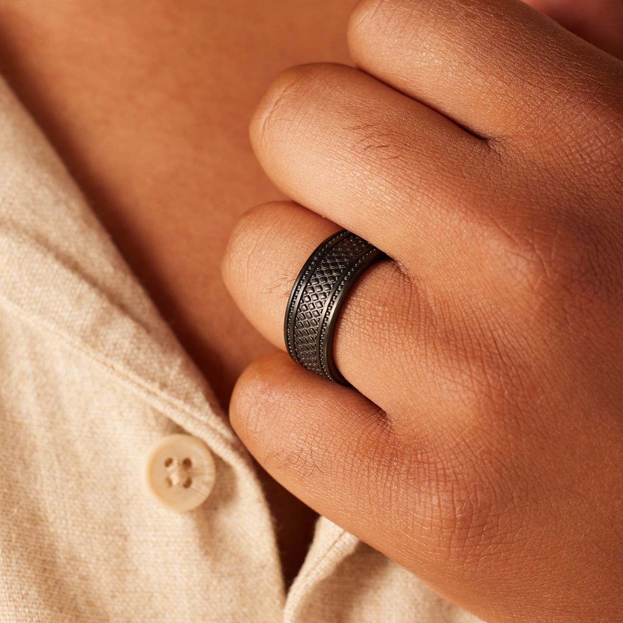 Stainless steel herenring reptiel zwart