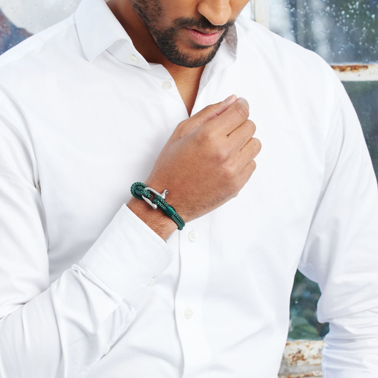 Stalen herenarmband boeisluiting donkergroen