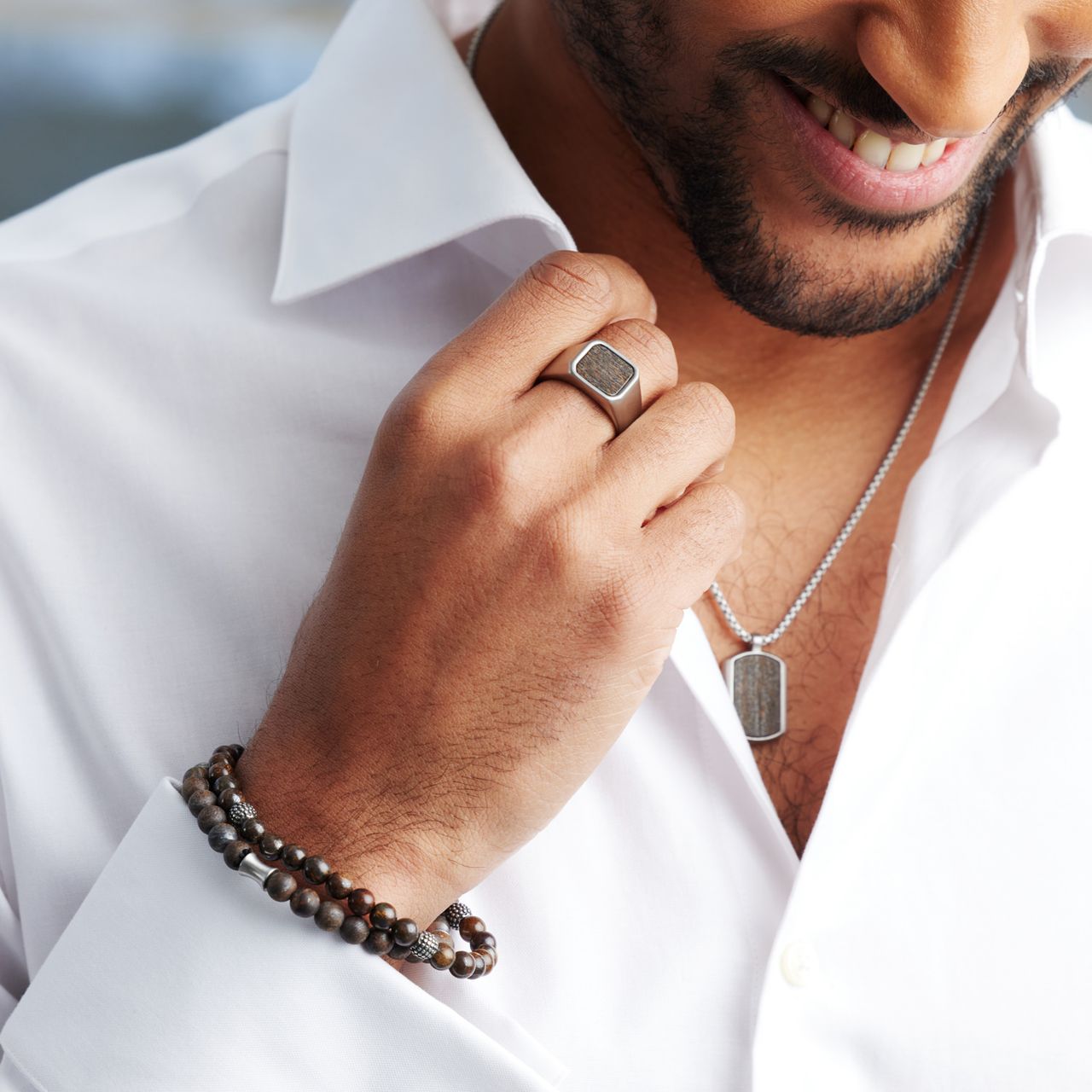 Gerecycleerd stalen heren zegelring bronzonite