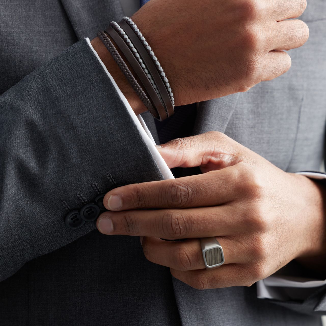 Gerecycled stainless steel heren zegelring picasso jasper