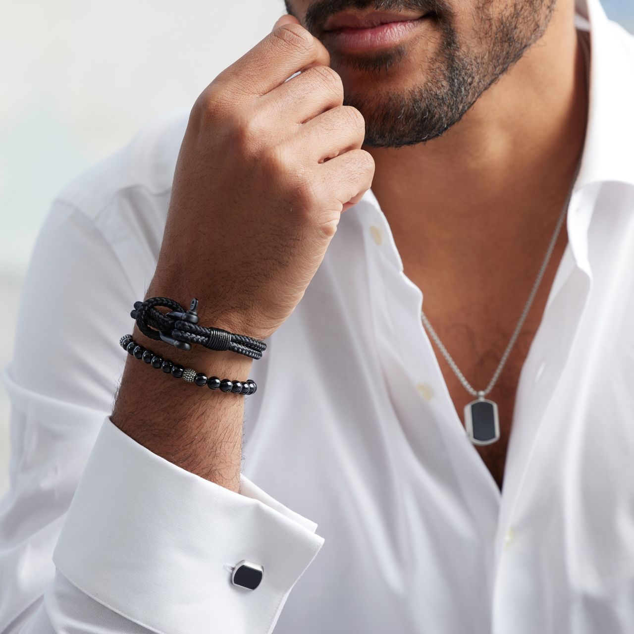 Gerecycleerd stalen manchetknopen black agate