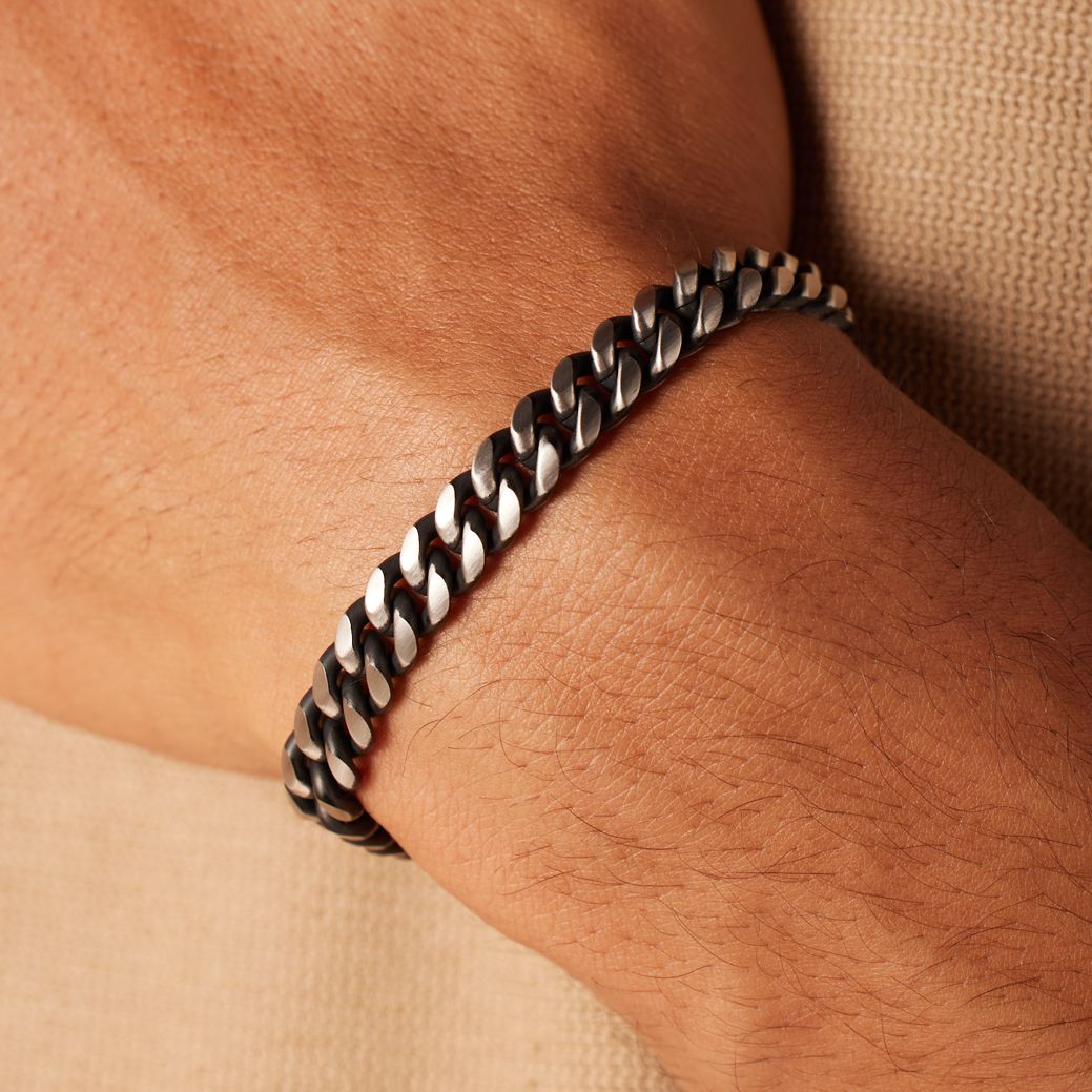 Gerecycleerd stainless steel herenarmband gourmet zwart