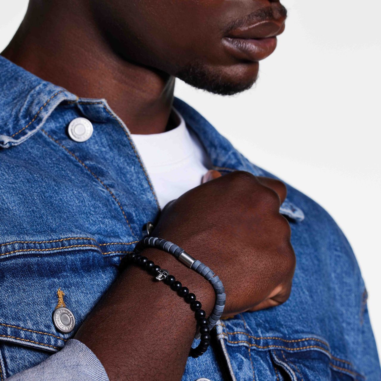 Gerecycleerd stalen herenarmband natuursteen black agate