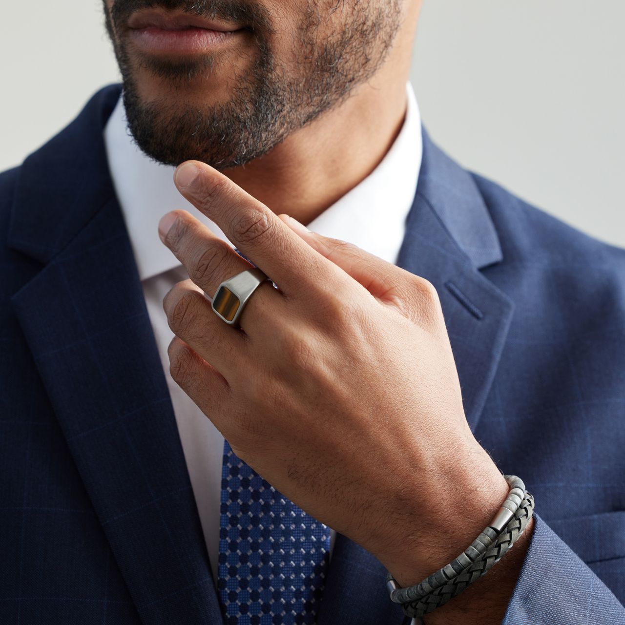 Gerecycled stainless steel herenarmband natuursteen picasso jasper