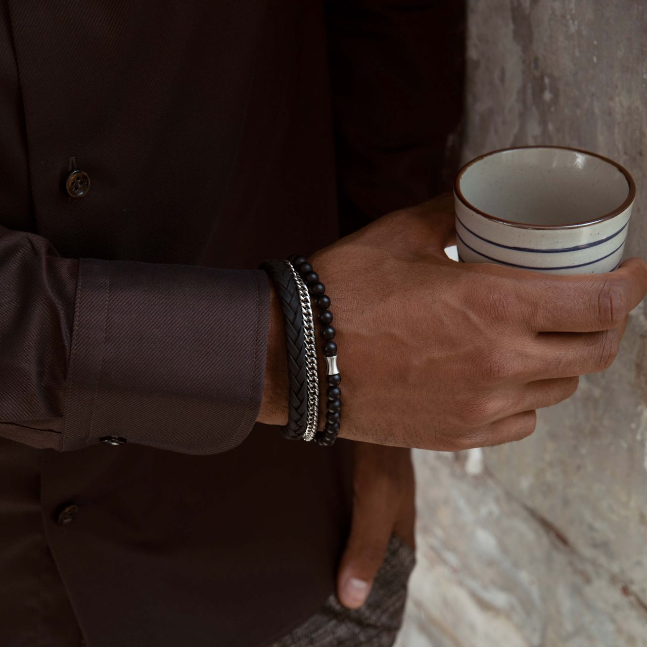 Gerecycled stainless steel set met drie herenarmbanden zwart