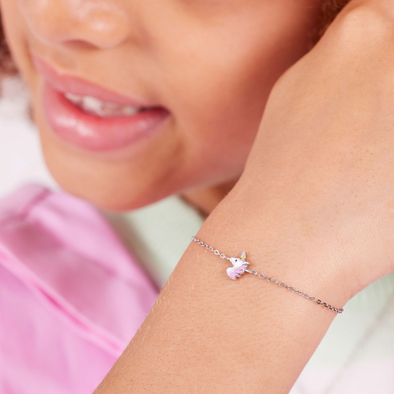 Armband, 925 Silber, Emaille, Einhorn