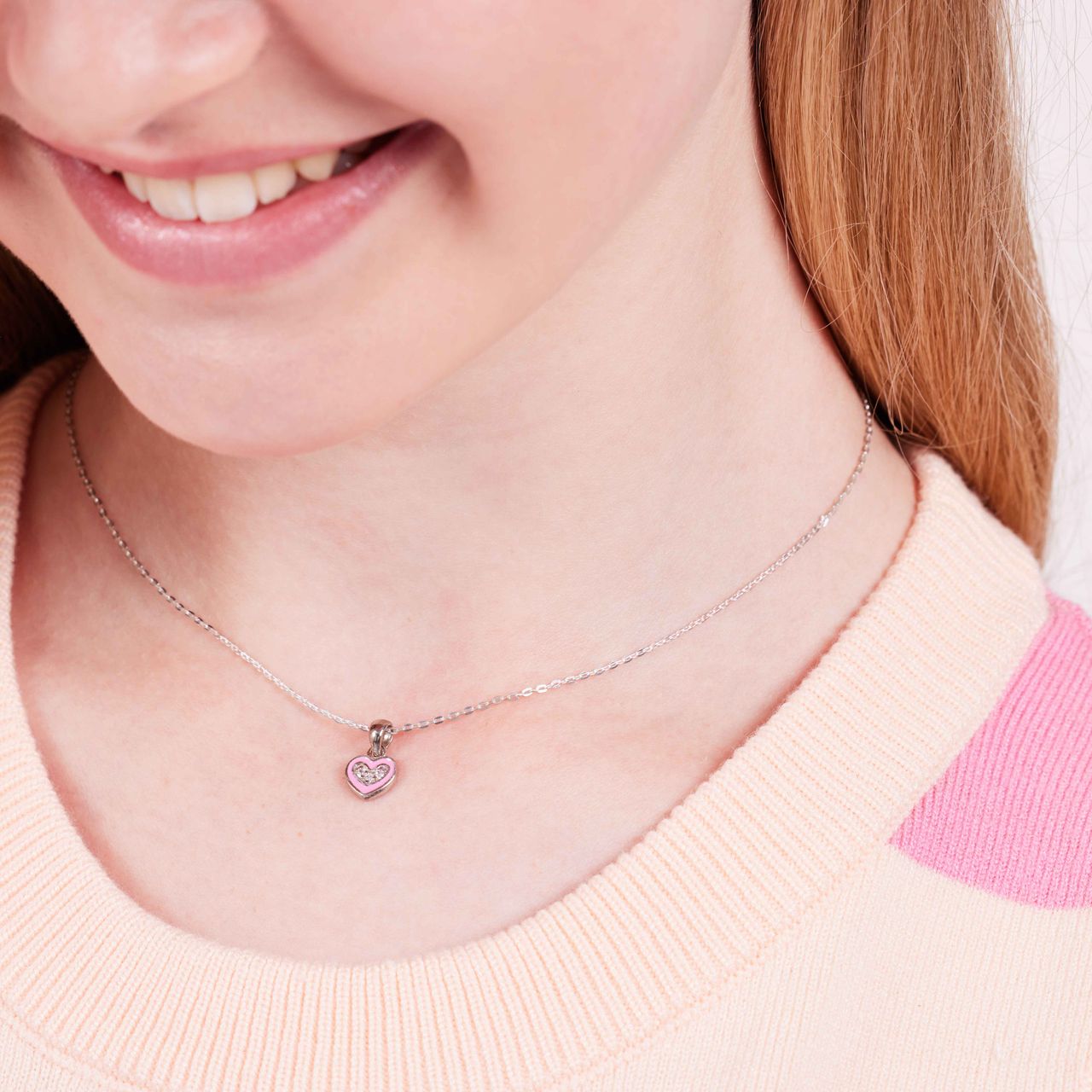 Zilveren ketting met hanger hart enamel zirkonia