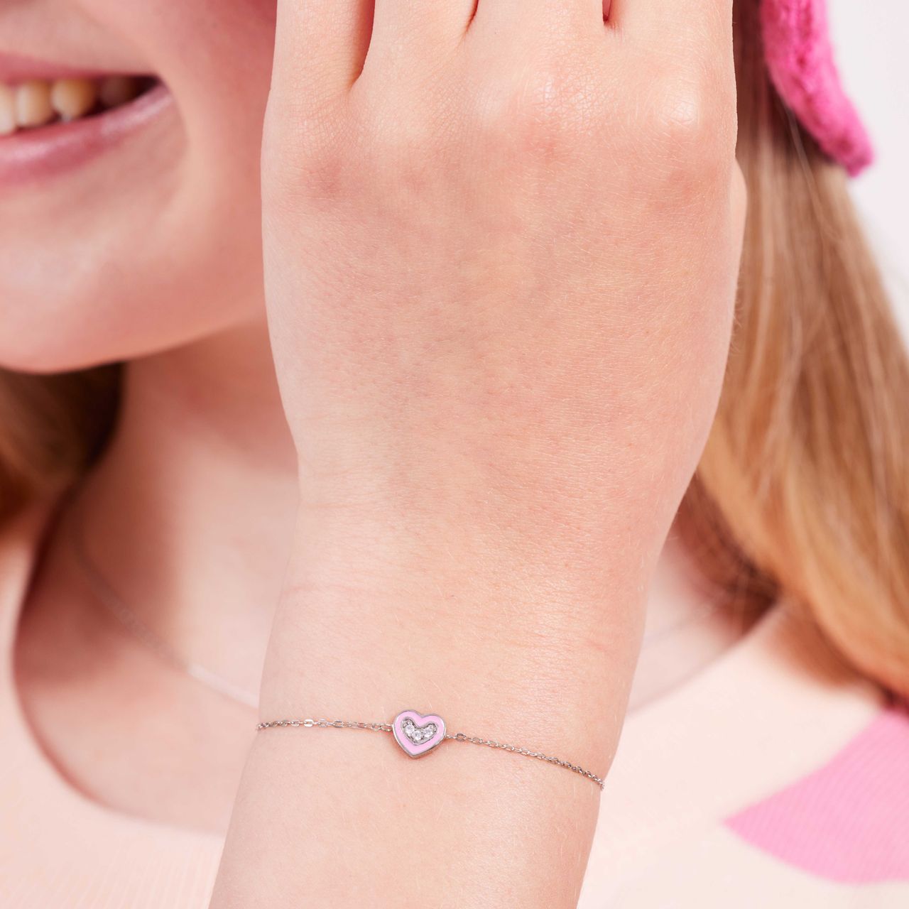 Armband, 925 Silber, Herz, Emaille, Zirkonia