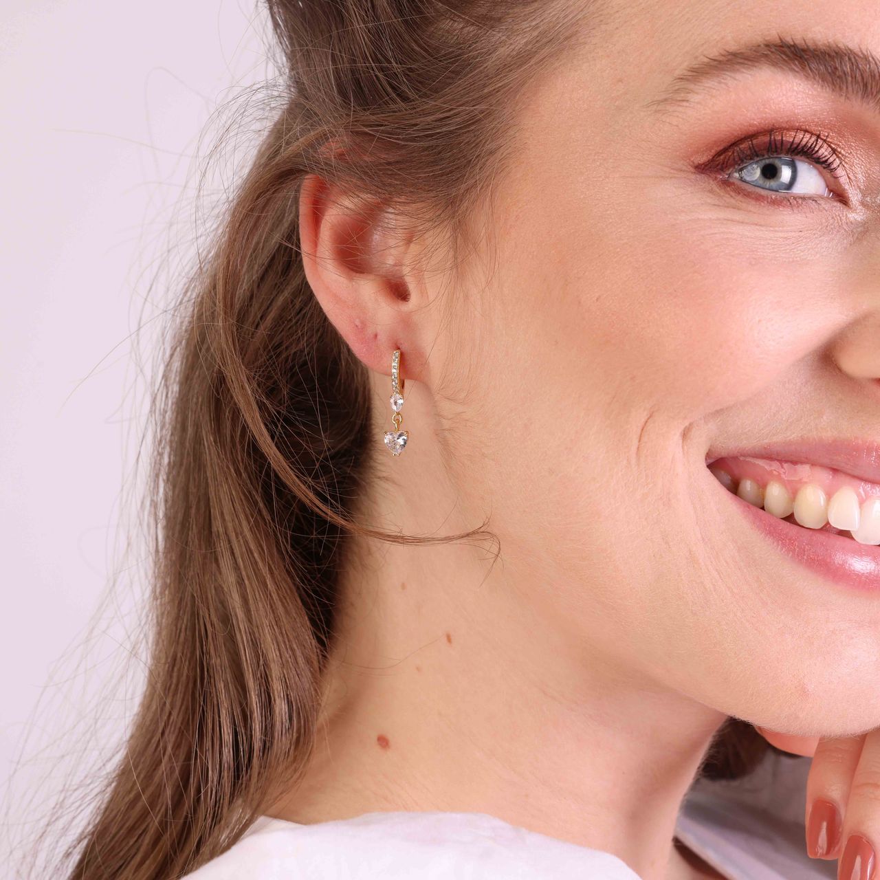 Ohrringe, 925 Silber, vergoldet, Anhänger, Herz, Zirkonia