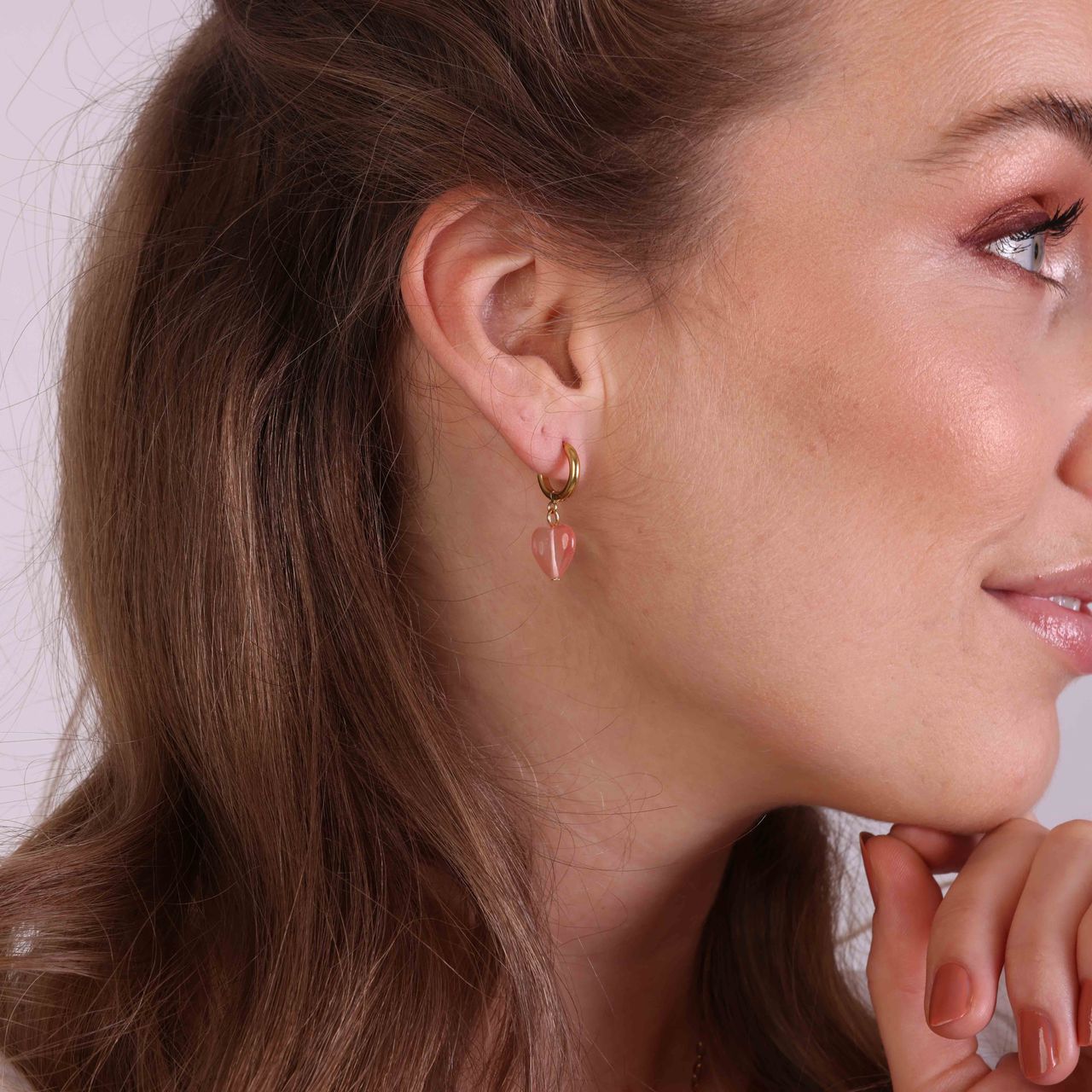 LuLu Jewels stalen goldplated oorringen met hart rhodoniet voor dames