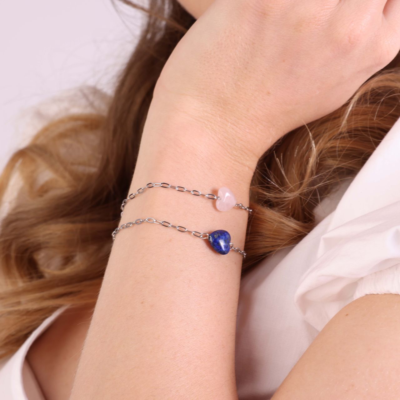 Armband, Edelstahl, mit Herz, Lapis Lazuli