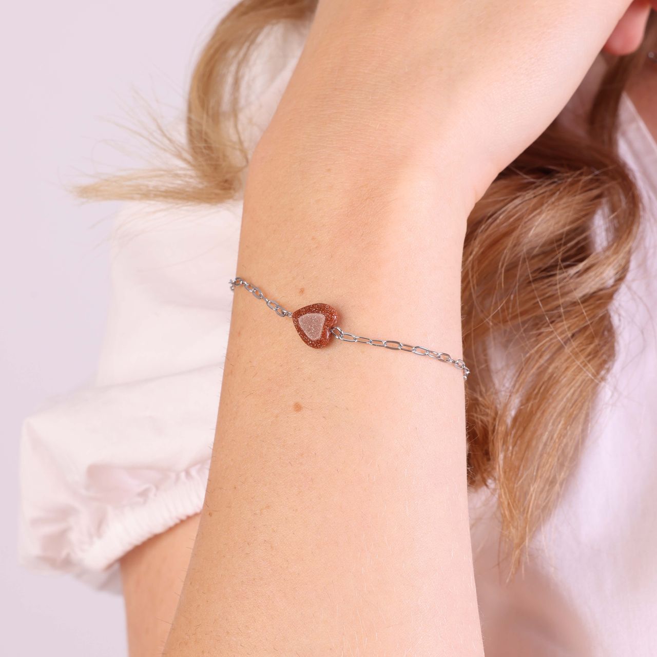 Stainless steel armband met hart zonnesteen