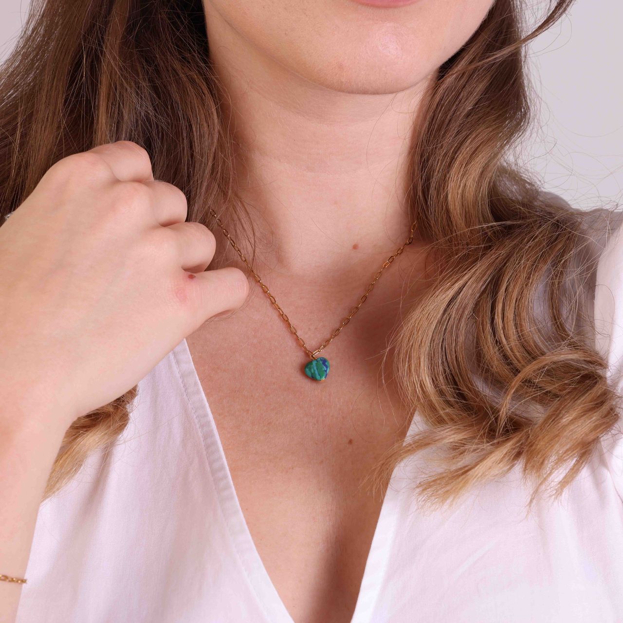 Stainless steel goldplated ketting met hanger hart met malachiet voor dames