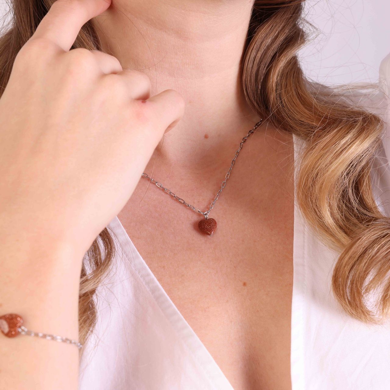 Stainless steel ketting met hart zonnesteen