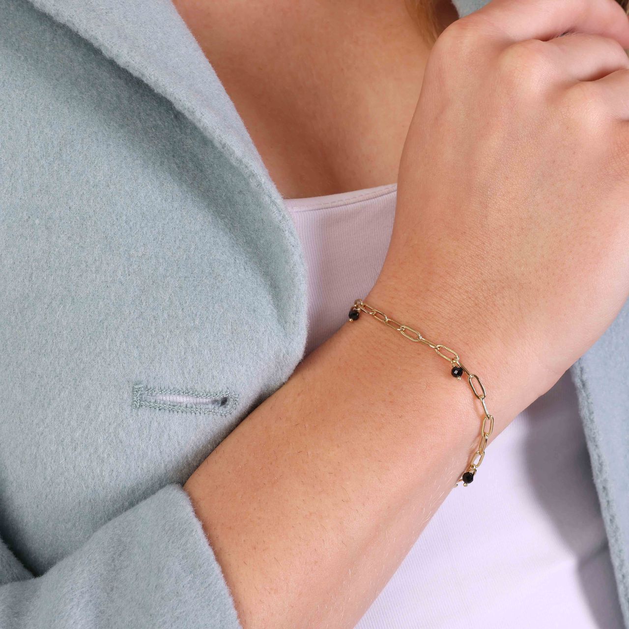 Zilveren goldplated armband bedels zirkonia zwart