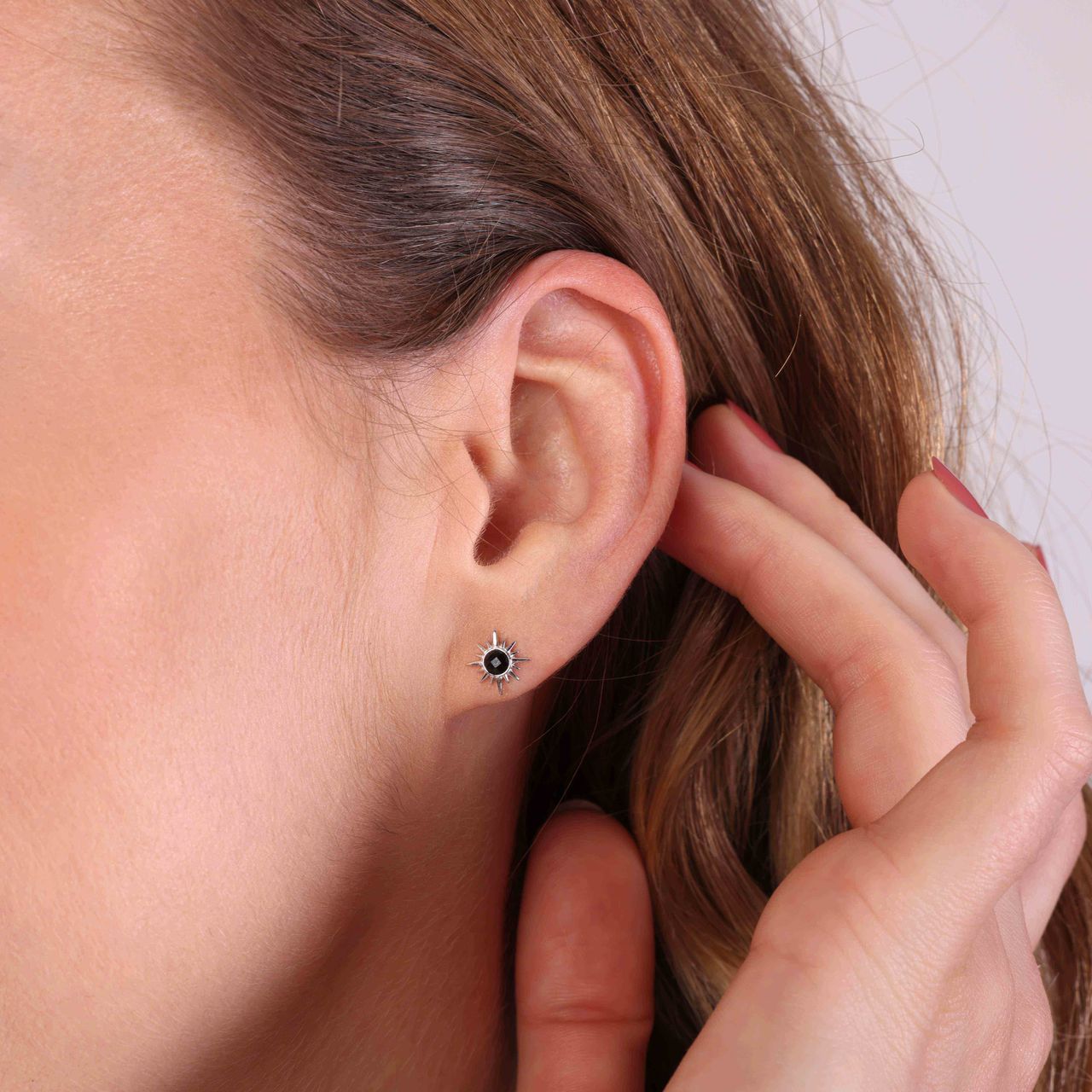 Ohrstecker, 925 Silber, Sonne, Zirkonia, schwarz