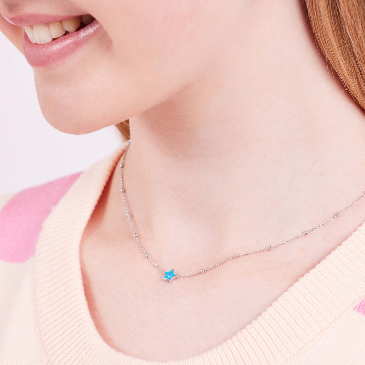 Zilveren ketting ster enamel blauw