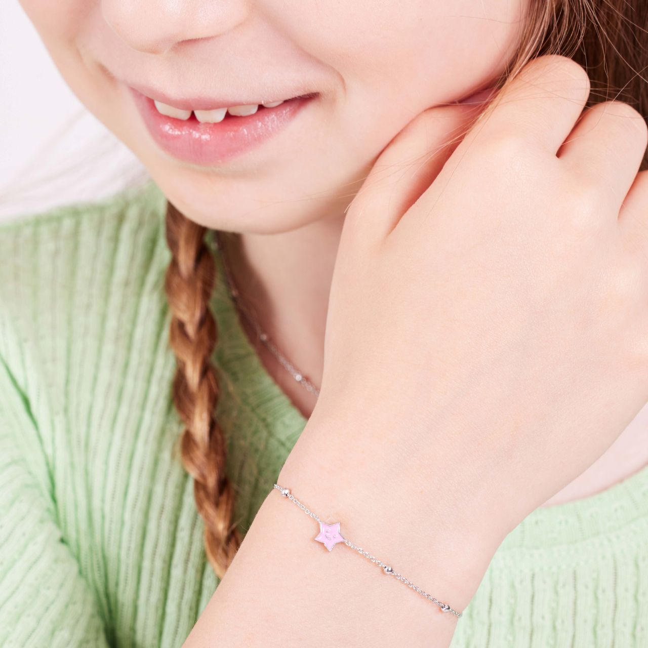 Zilveren armband ster enamel roze