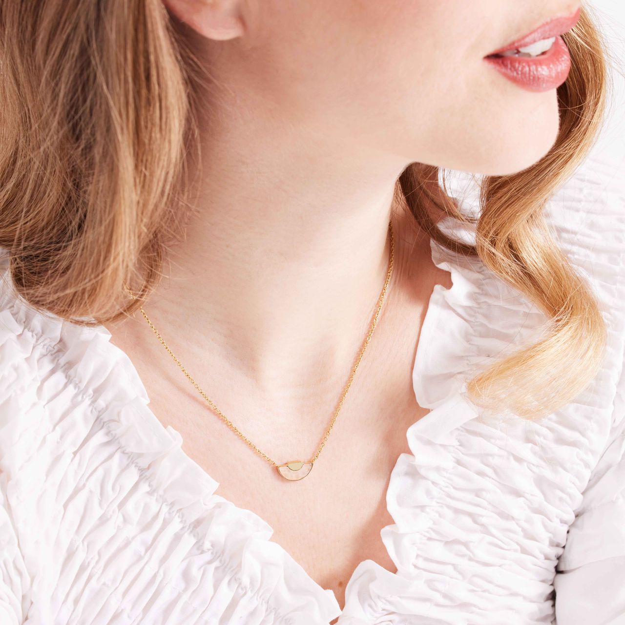 Gerecycled stainless steel goldplated ketting rozenkwarts