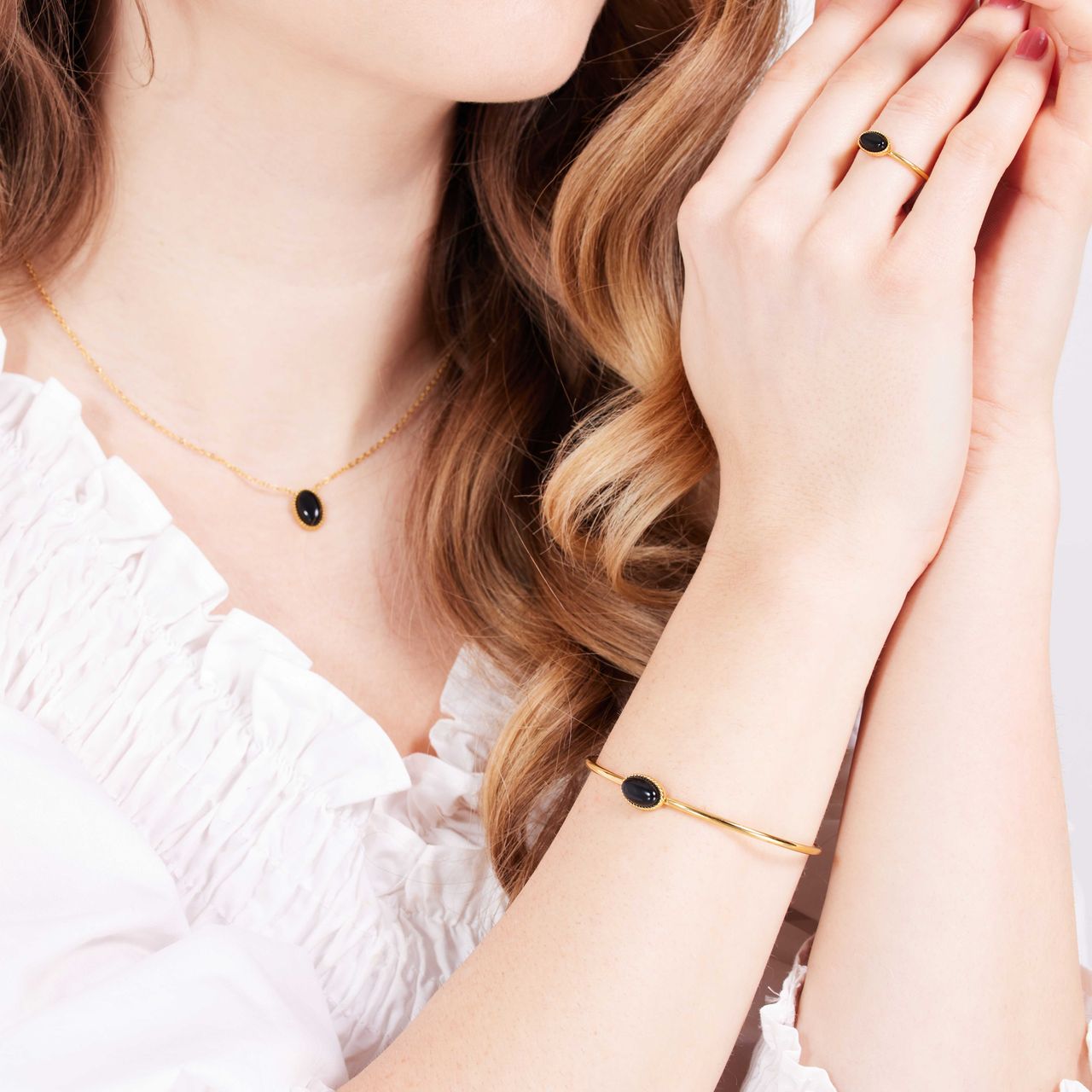 Stalen goldplated bangle met agaat voor dames