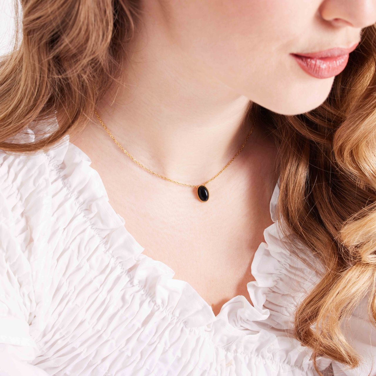 Stainless steel goldplated ketting met hanger met agaat voor dames
