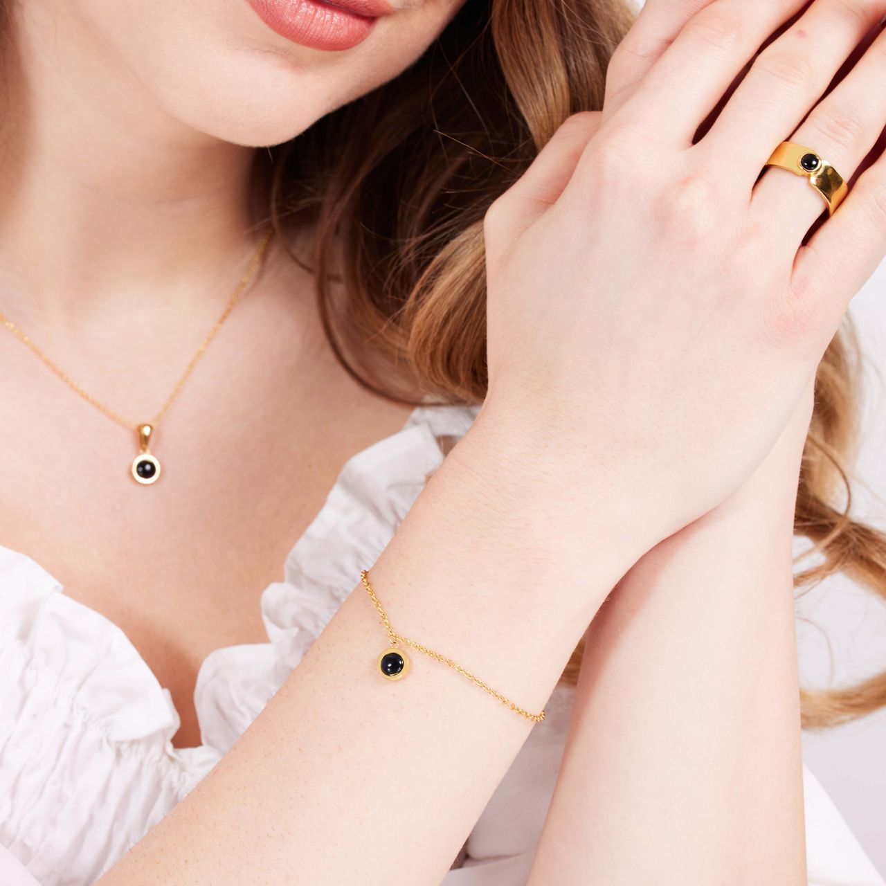 Stalen goldplated fantasiearmband met hanger met agaat voor dames