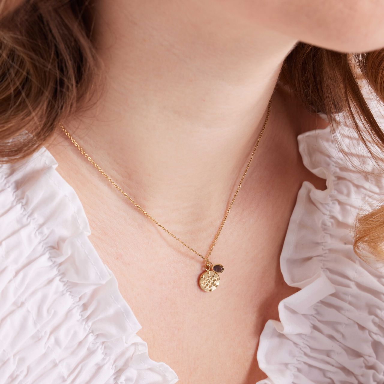 Stainless steel goldplated ketting met munt met amethyst voor dames