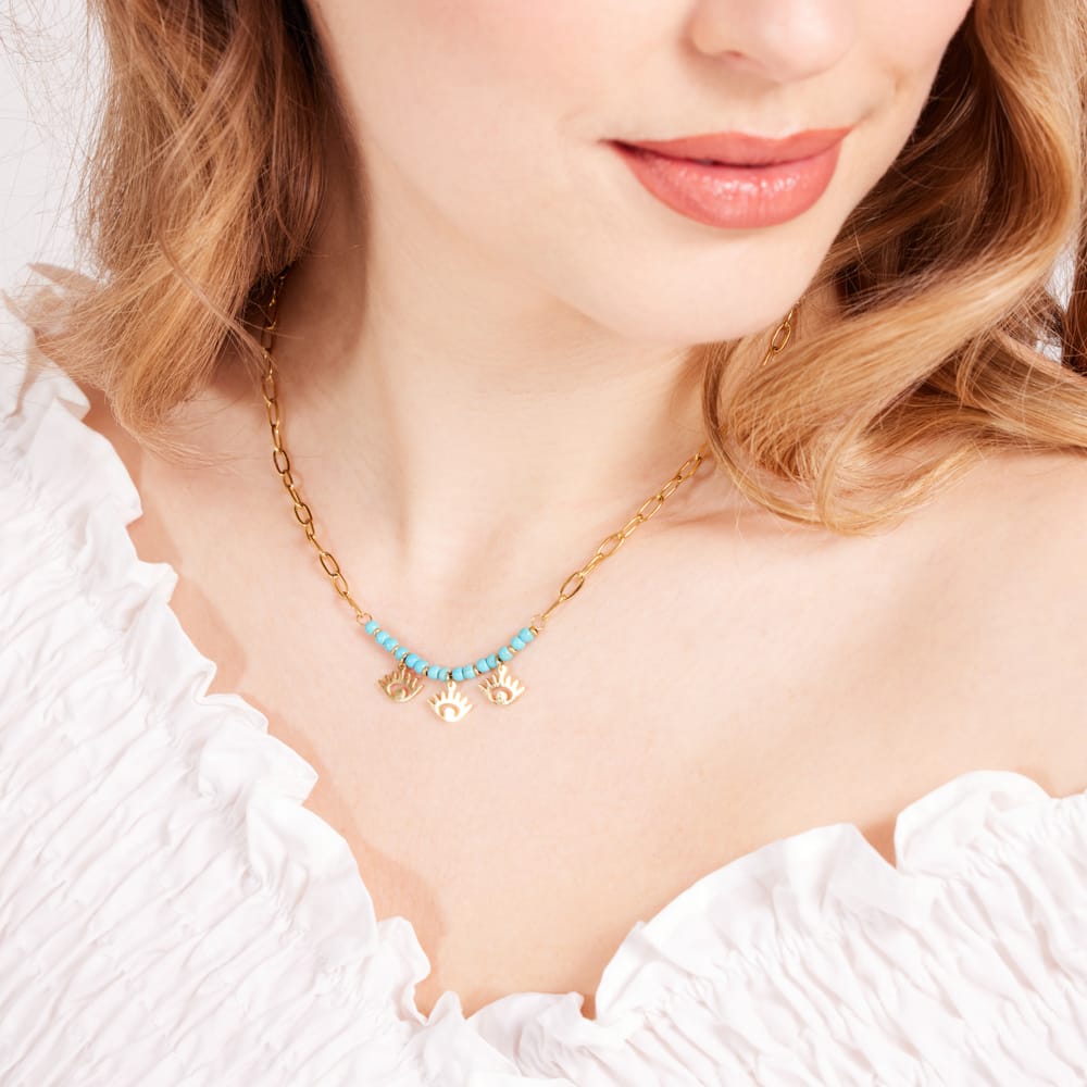 Stalen goldplated ketting met hanger oogjes voor dames